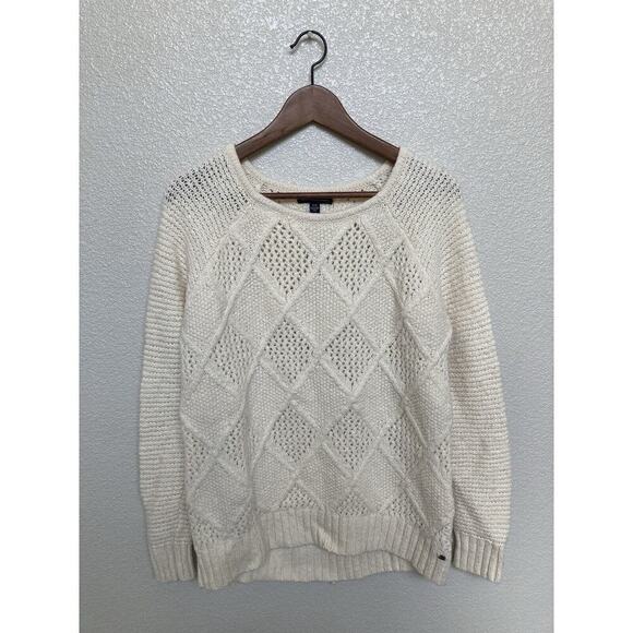 American Eagle womens chunky knit sweater cream white Medium boho casual classic - Picture 1 of 6